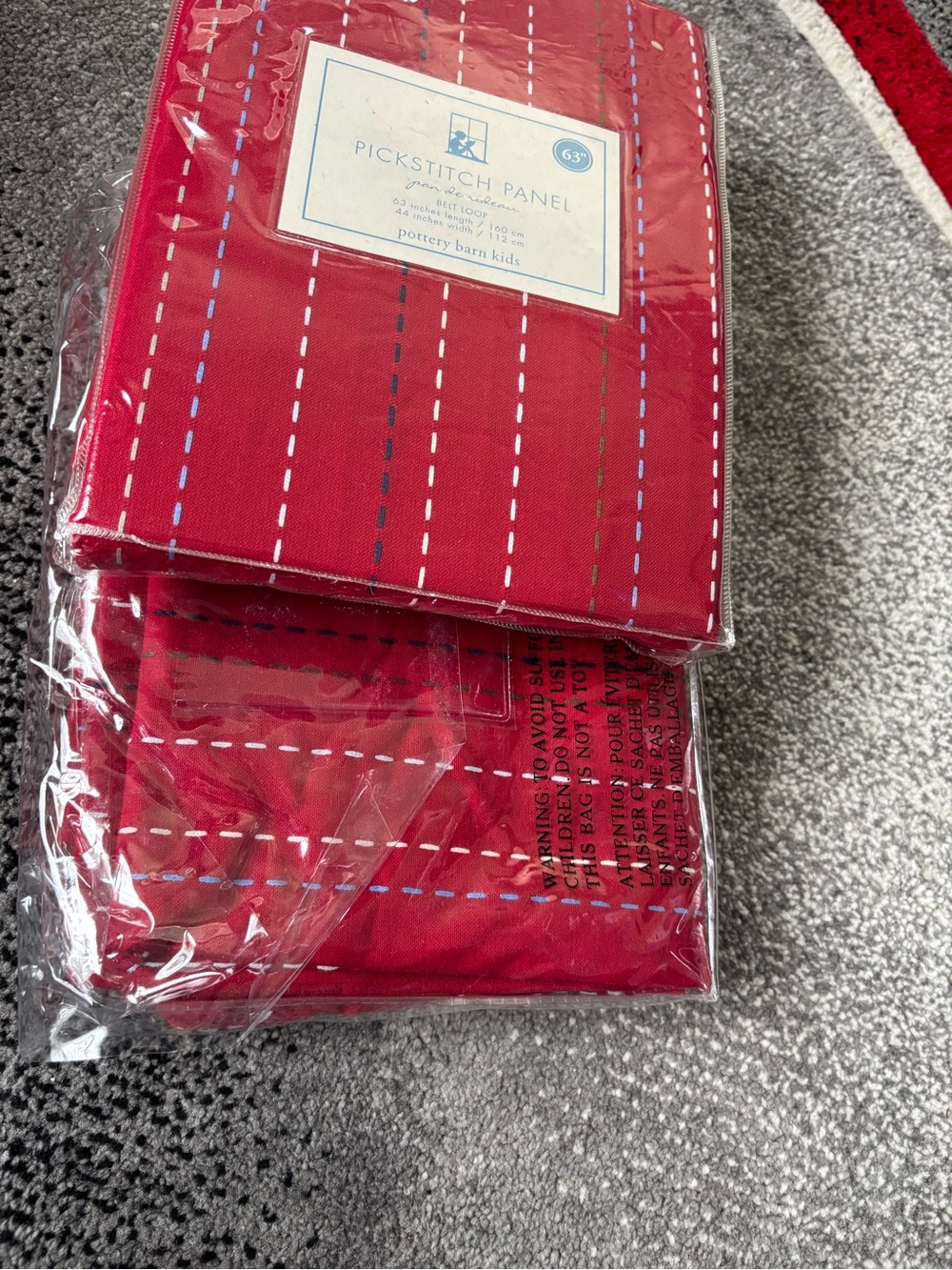 Pottery Barn Kids Red Pickstitch Curtain Panel - Set of Drapes
